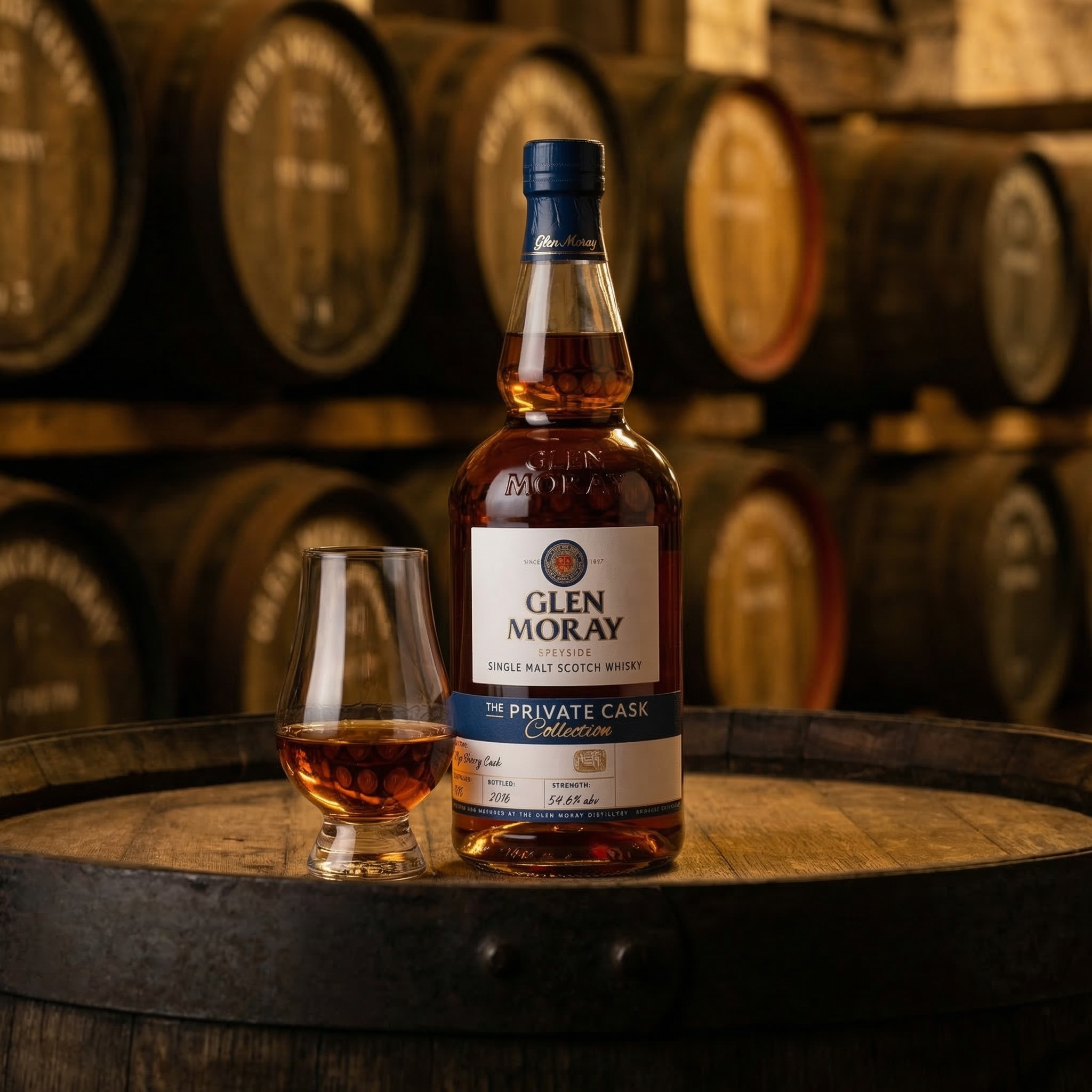 Glen Moray 1995 20 year old sherry cask Speyside whisky with 30ml dram glass